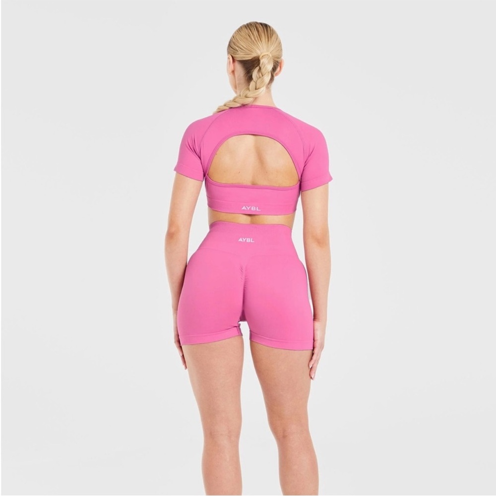 AYBL High-Waist Seamless Pink Bike Shorts - Picture 3 of 5